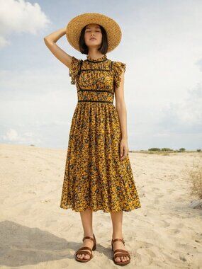 Ulla Johnson Amari Dress Marigold‎ Size 0 NWT Midi Orange Black